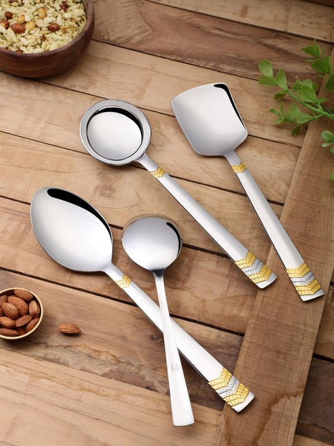 FNS Raga 24 Karat Gold Plated Stainless Steel Serving Spoon - Set of 4