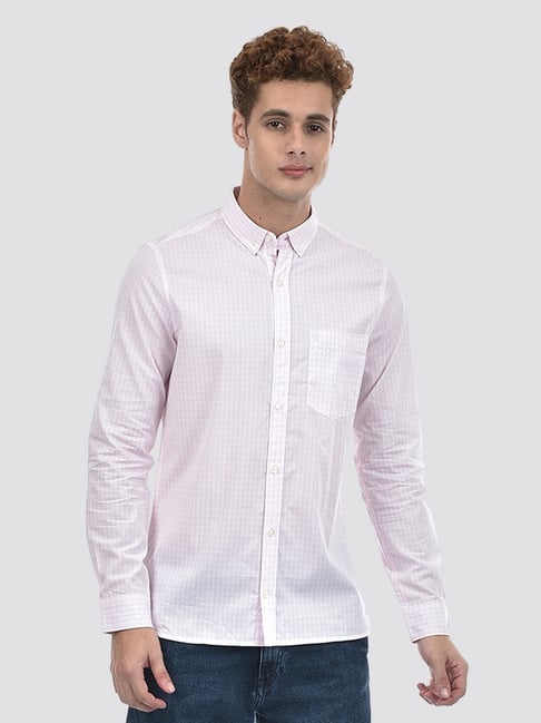 IZOD Pink Cotton Slim Fit Checks Shirt