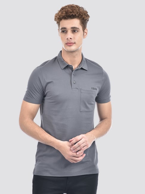 IZOD Grey Cotton Slim Fit Polo T-Shirt-picture-21