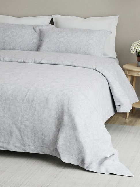 Boutique Living Cottage Garden Grey Cotton Floral Print 300 TC King Bedsheet with 2 Pillow Covers-picture-40