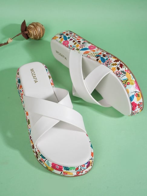 Mozafia Women's White Cross Strap Sandals-picture-18