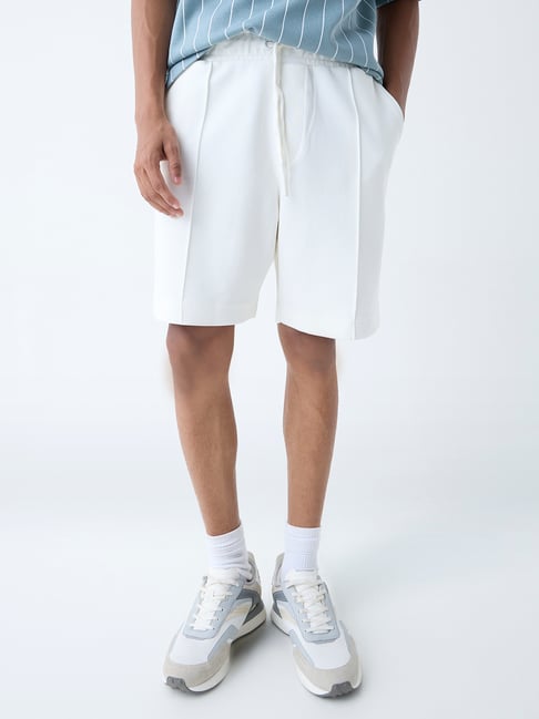 Studiofit by Westside White Relaxed-Fit Mid-Rise Cotton-Blend Shorts