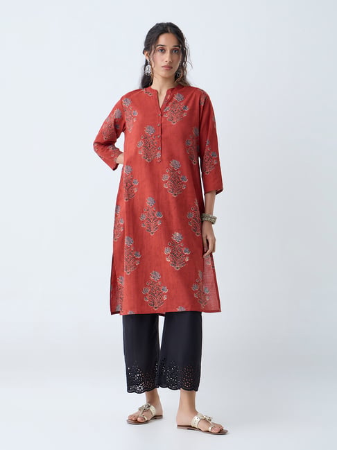 Utsa by Westside Red Floral Pattern Straight Cotton Kurta-picture-24
