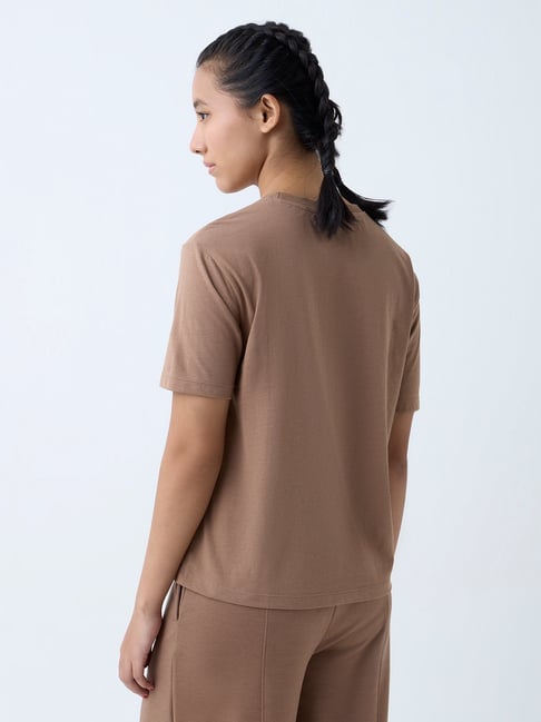 Studiofit by Westside Brown Text Printed Cotton T-Shirt