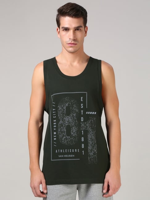 Van Heusen Green Cotton Loose Fit Printed Vest