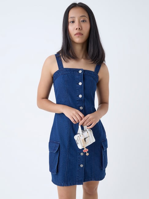 nuon denim dress Buy Nuon Blue A-Line Denim Dress from Westside