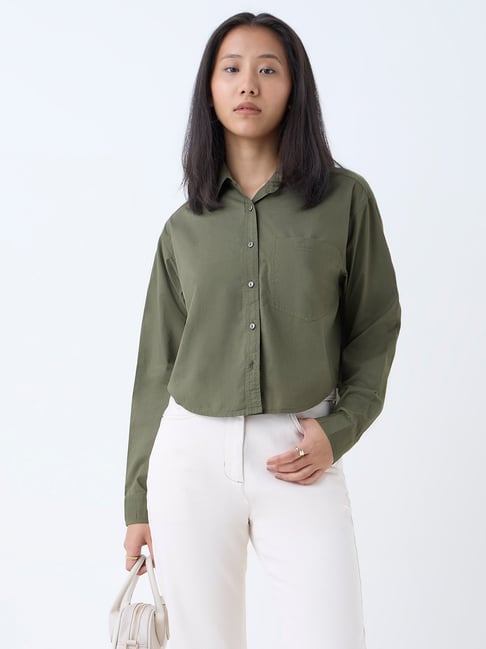 nuon women Nuon by Westside Olive Solid Shirt-picture-37