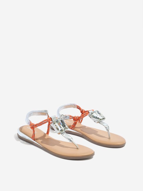 LUNA BLU by Westside Beige Embellished T-Strap Sandals