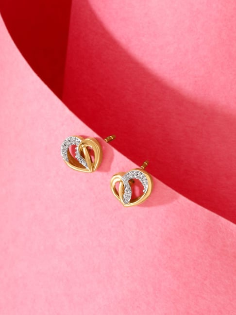 Tanishq Diamond Earrings Tops Mia By Tanishq 14k (585) Yellow Gold