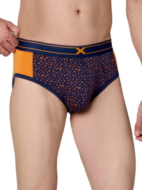 Frenchie Orange Elastane Printed Briefs - Pack Of 2