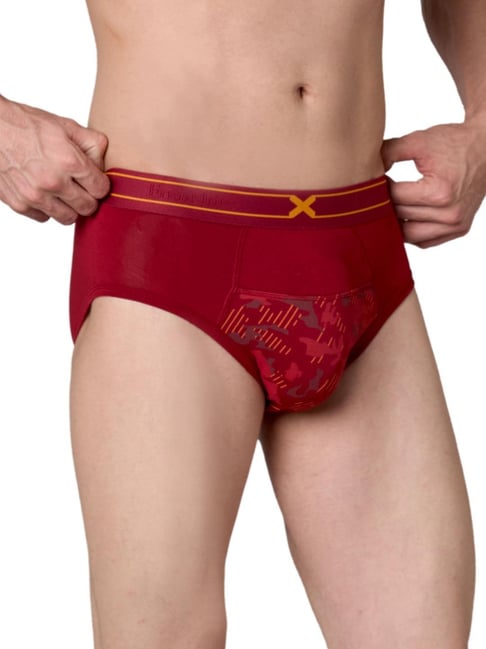 Frenchie Red Elastane Printed Briefs - Pack Of 2