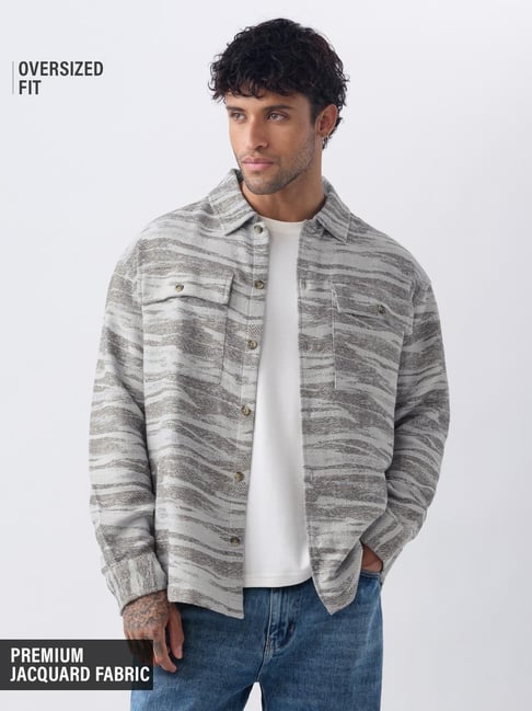 The Souled Store Grey Cotton Printed Jacket