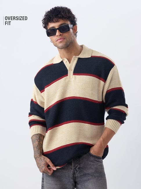The Souled Store Multi Acrylic Striped Sweater