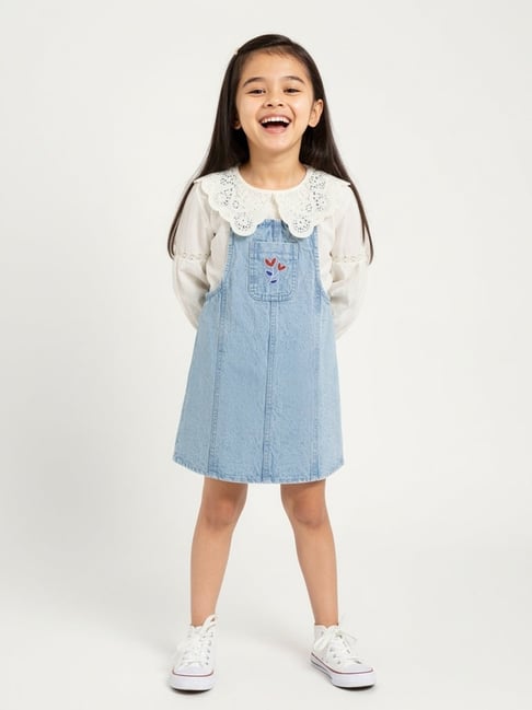 HOP Kids by Westside Blue Denim Pinafore with Top Set
