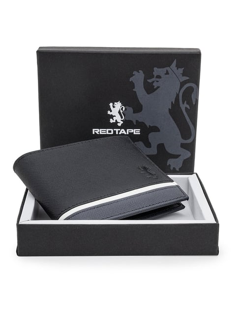 Red Tape Black Leather RFID Bi-Fold Wallet