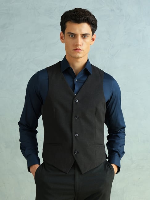 arrow black regular fit waistcoat