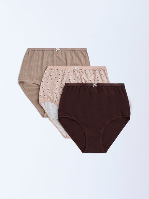 Wunderlove by Westside Taupe Cotton-Blend Full Briefs - Pack of 3