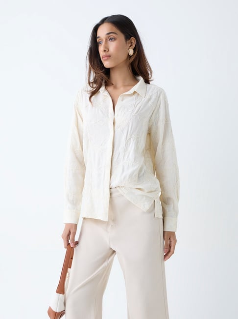 LOV by Westside Off-White Floral Embroidered Shirt-picture-24