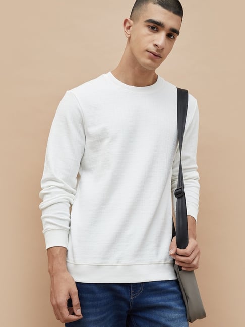 Fame Forever By Lifestyle Off White Cotton Regular Fit Texture Sweatshirt-picture-43
