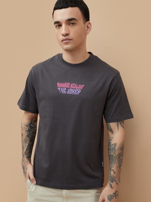 Fame Forever By Lifestyle Dark Grey Cotton Relaxed Fit Printed T-Shirt-picture-20