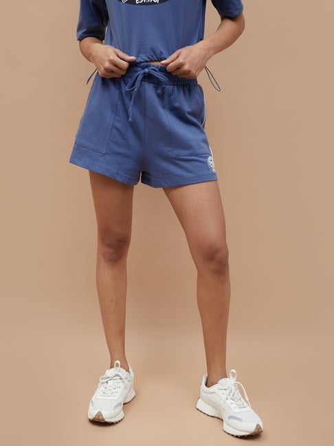Kappa Light Blue Cotton Regular Fit Printed Sports Shorts