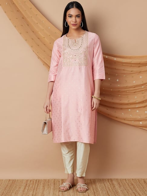 Melange By Lifestyle Pink Regular Fit Embroidered Kurta-picture-15