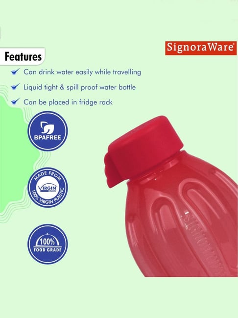 Signoraware Bottiglia Acqua 1 Litro In Plastica Alimentare - Confezione 3 Pezzi (Compra 2 E 1 Gratis) Colori Assortiti - 4