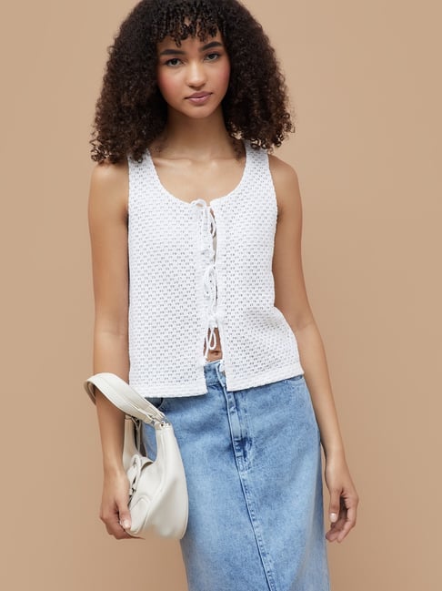 Ginger By Lifestyle White Cotton Regular Fit Textured Top-picture-44