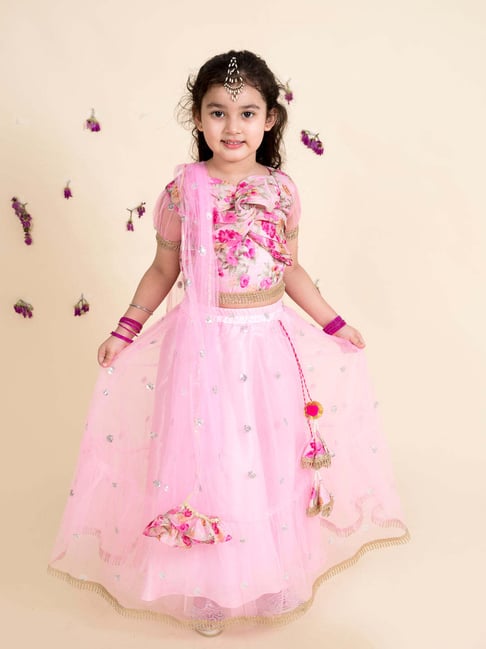 Pspeaches Girls Pink Regular Fit Floral Print Lehenga Choli-picture-19