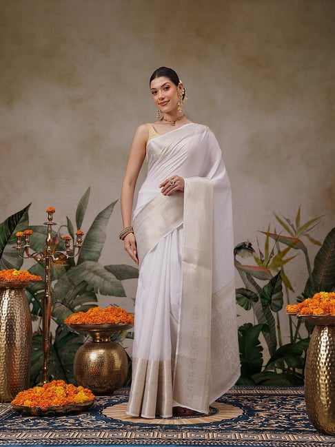 Silk Land Onam Special Off White Zari Woven Saree-picture-30