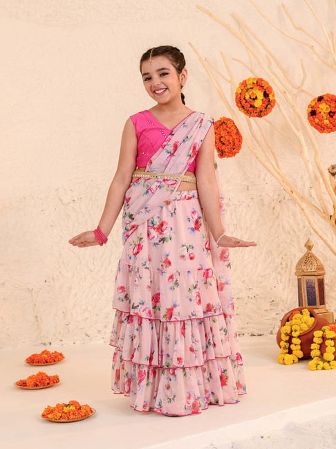 Pspeaches Girls Peach Regular Fit Floral Print Lehenga Choli-picture-17