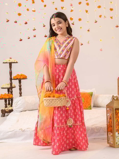 Pspeaches Girls Magenta Cotton Regular Fit Printed Lehenga Choli-picture-25