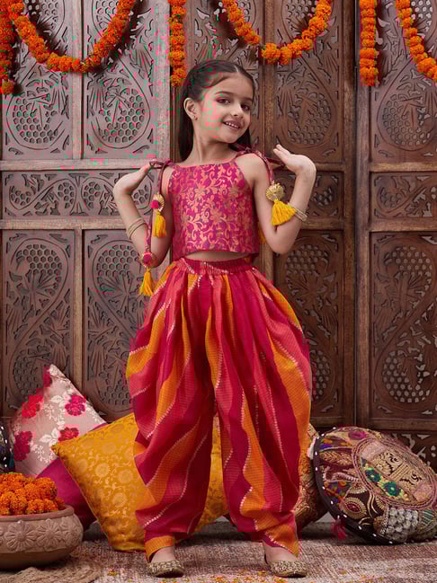 Pspeaches Girls Magenta Regular Fit Printed Kurta Set-picture-29