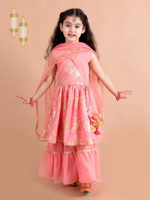 Pspeaches Girls Peach Regular Fit Floral Print Kurta Set-picture-10
