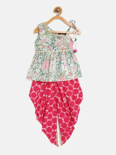 Pspeaches Girls Green Regular Fit Floral Print Kurta Set-picture-37