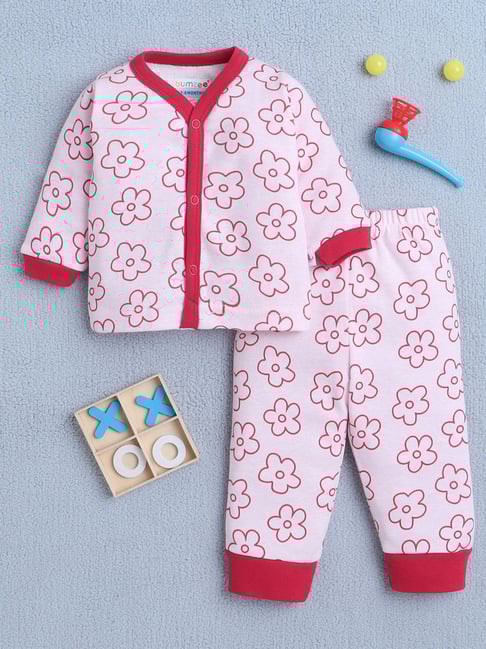 Bumzee Girls Baby Pink Cotton Printed Regular Fit Clothing Sets