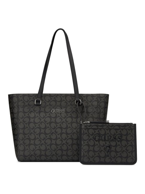 Guess Coal Typography Tote with Pouch