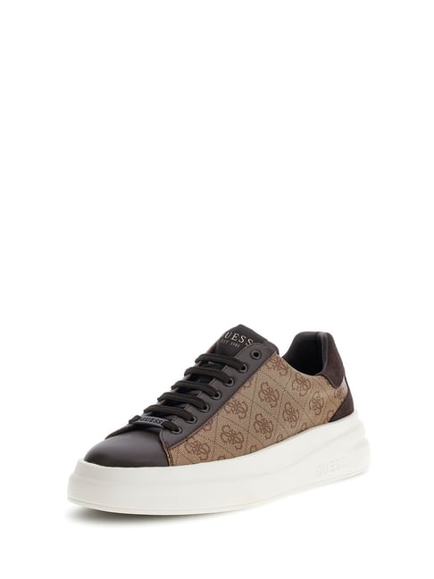 Guess Men Beige Brown Printed Lace-up Sneakers