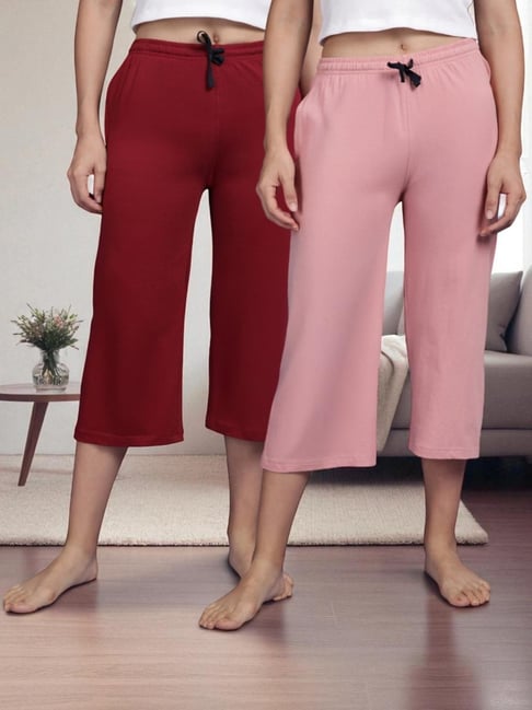 Kryptic Dusty Pink & Maroon Solid Capris - Pack Of 2