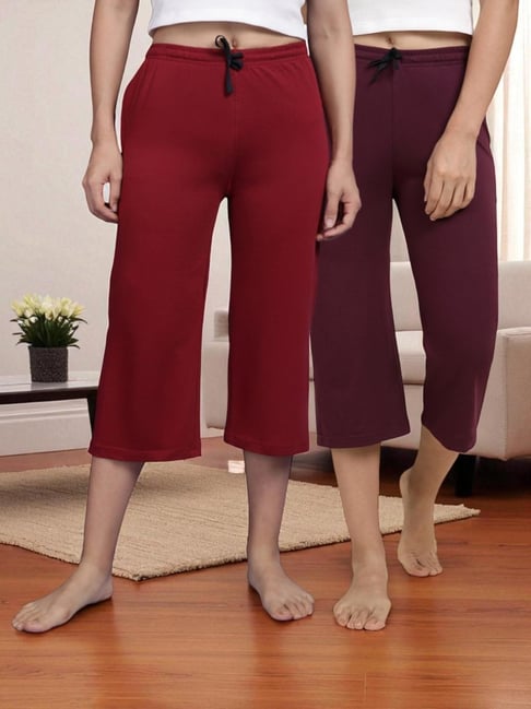 Kryptic Maroon & Burgundy Solid Capris - Pack Of 2