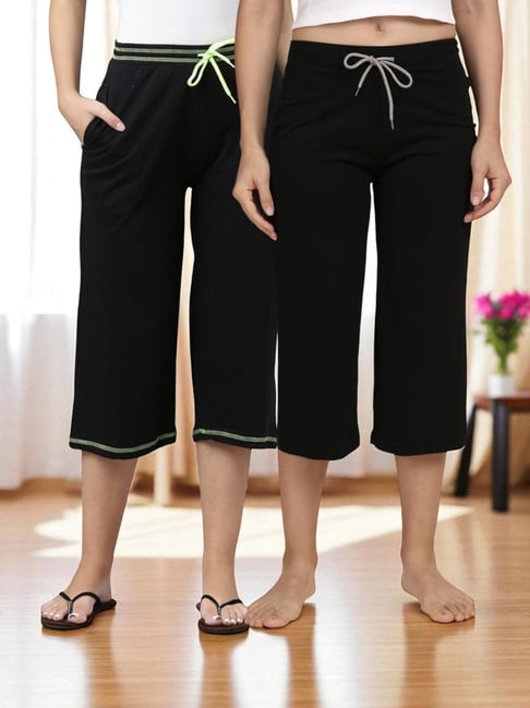 Kryptic Black Solid Capris - Pack Of 2