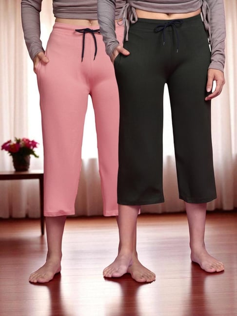 Kryptic Dusty Pink & Olive Solid Capris - Pack Of 2