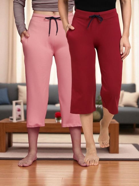 Kryptic Dusty Pink & Maroon Solid Capris - Pack Of 2