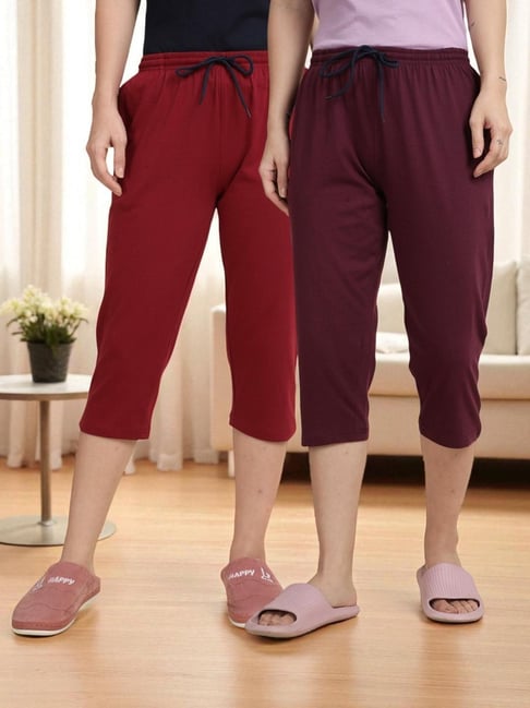 Kryptic Maroon & Red Solid Capris - Pack Of 2-picture-22