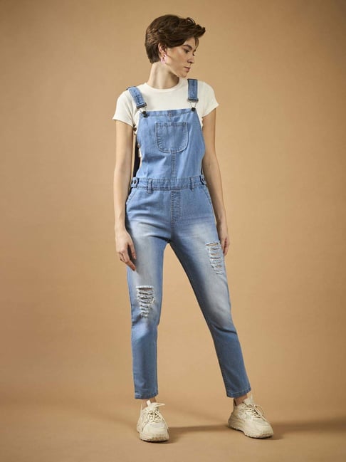 Dolce Crudo Blue Regular Fit Distressed Dungaree-picture-37