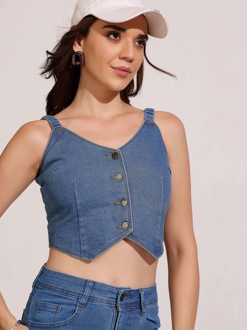Dolce Crudo Blue Regular Fit Crop Bustier Top-picture-21