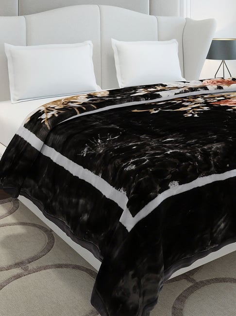 Monte Carlo Black Polyester Floral Double Bed Winter Blanket Bandhan 2 Ply with Fragrance-image-5