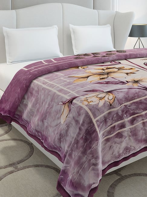 Monte Carlo Purple Polyester Printed Double Bed Winter Blanket Commander 2 Ply with Emboss