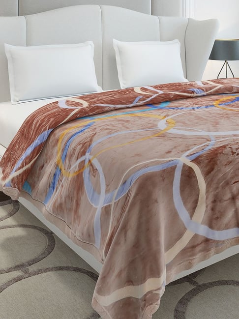 Monte Carlo Chocolate Brown Polyester Printed Double Bed Winter Blanket Gala Glow 3 Ply