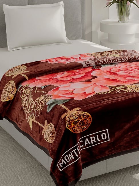 Monte Carlo Chocolate Brown Polyester Printed Single Bed Winter Blanket Relation Plus 1 Ply Super Soft